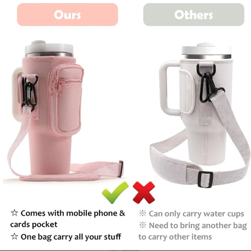 Water Bottle Carrier Bag with Phone Pocket for Stanley Cup 40 oz