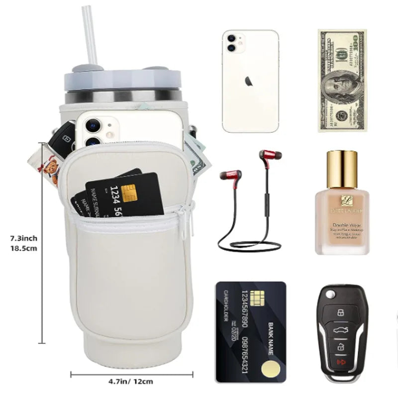 Water Bottle Carrier Bag with Phone Pocket for Stanley Cup 40 oz