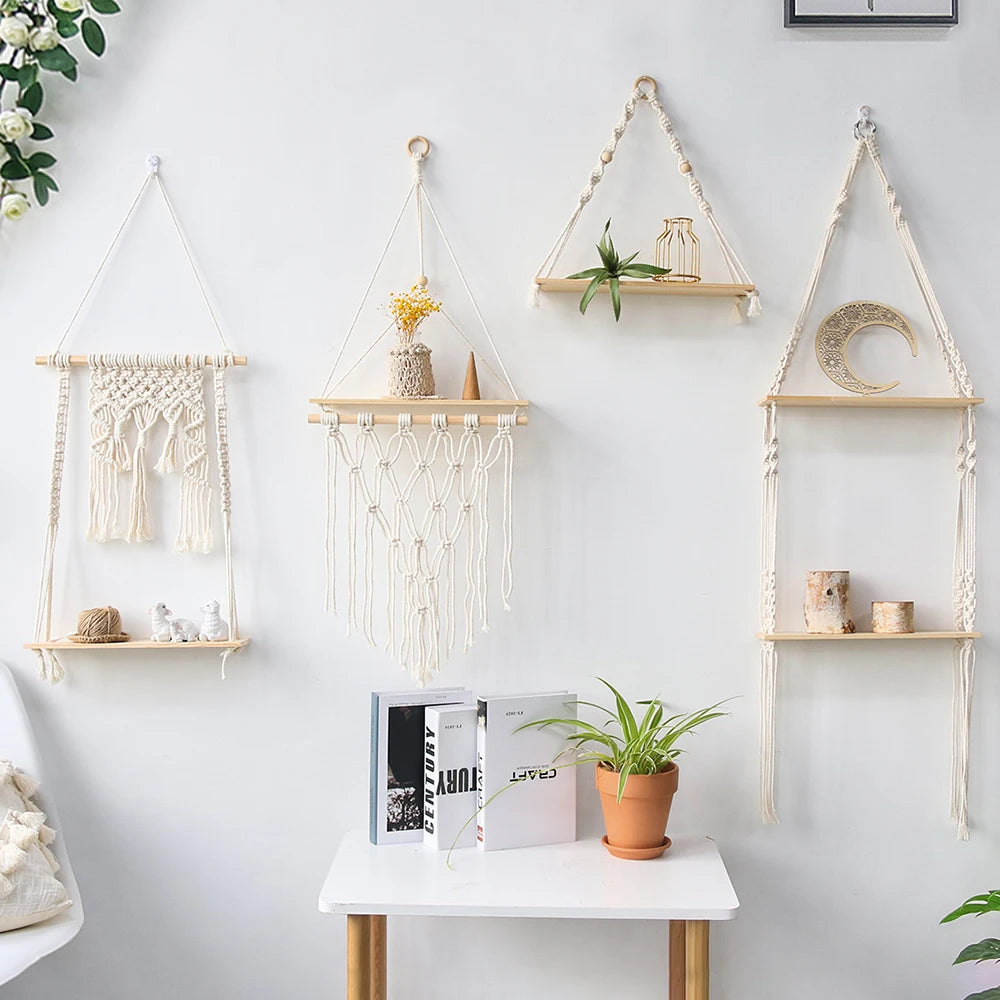 Macrame Wall Hanging Floating Shelf Boho