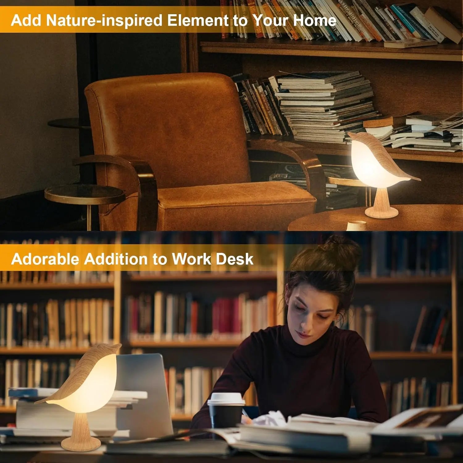 1pc LED Touch-Control Bird Lamp 3-Levels Dimmable, USB-Cordless with Rechargeable Battery