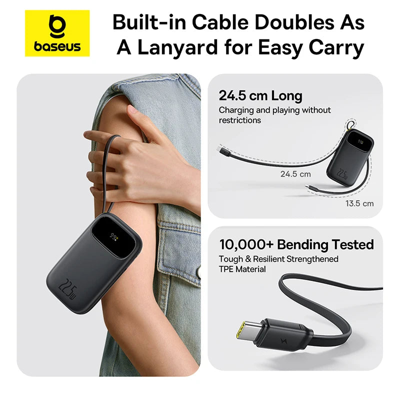 22.5W 10000mAh 20000mAh Power Bank Built-In Retractable USB-C & Lightning Cable