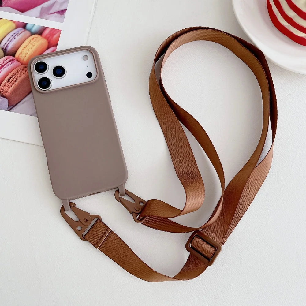 Crossbody Necklace Strap Matte Silicone Case For iPhone Shockproof Cover