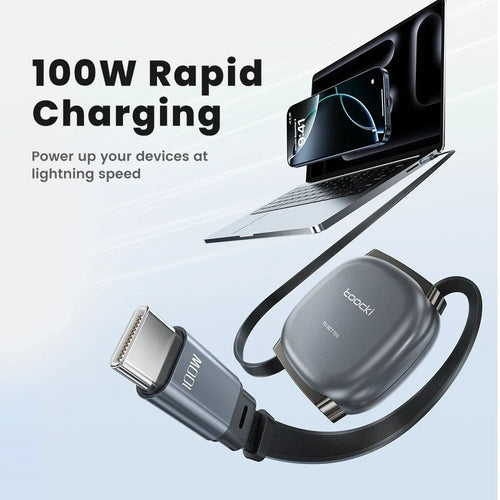 100W Type C Retractable Cable Mini Size 480Mbps
