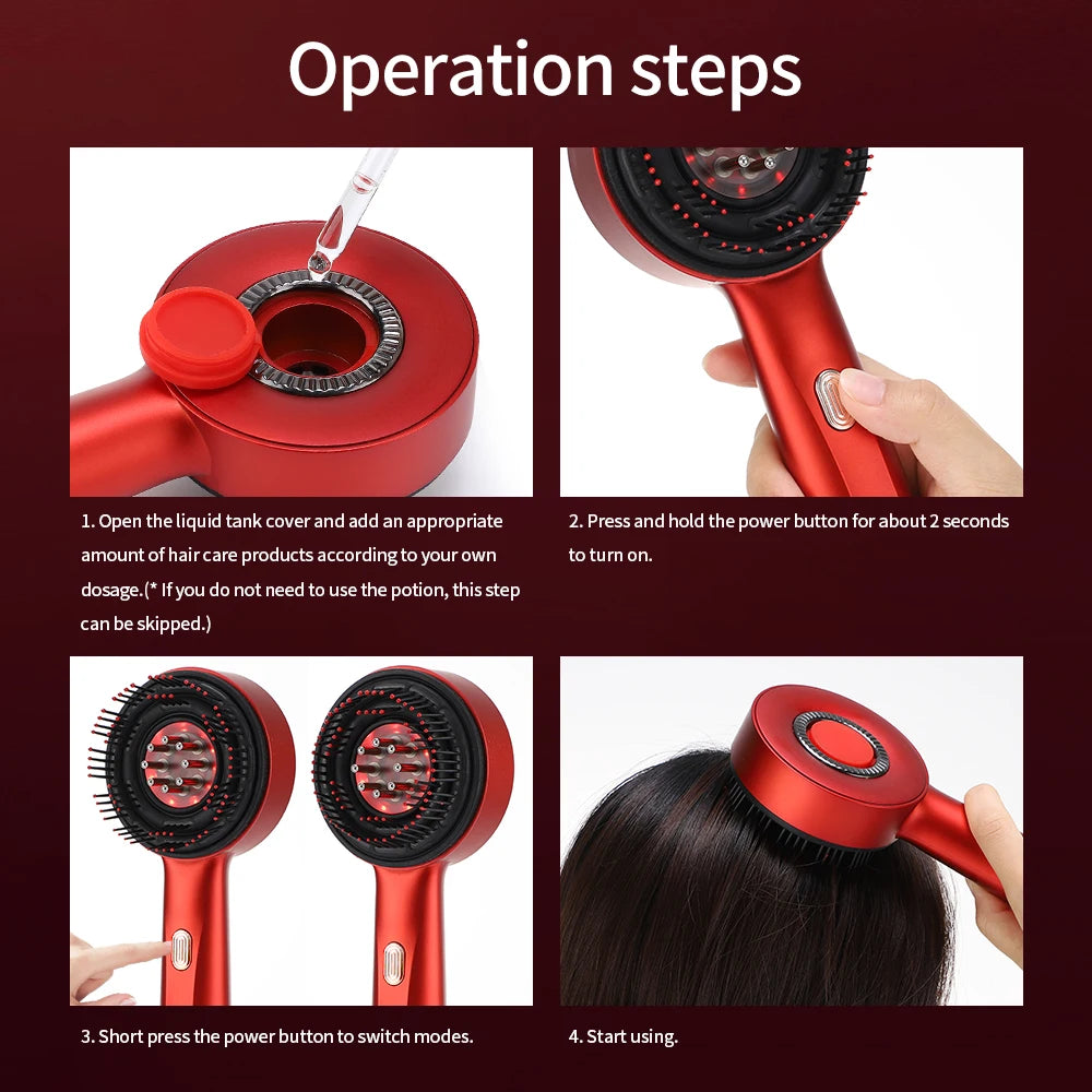 Red Light Therapy Hair Growth Massager Anti Hair Loss & Built-in Liquid Oil Applicator