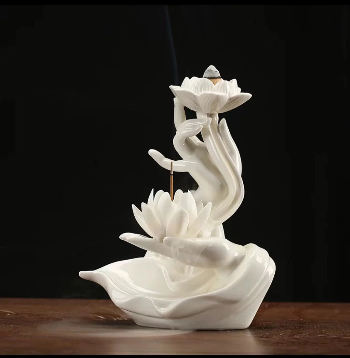 Chinese style Buddha's Hand Lotus LED Reflux Incense Burner Stand