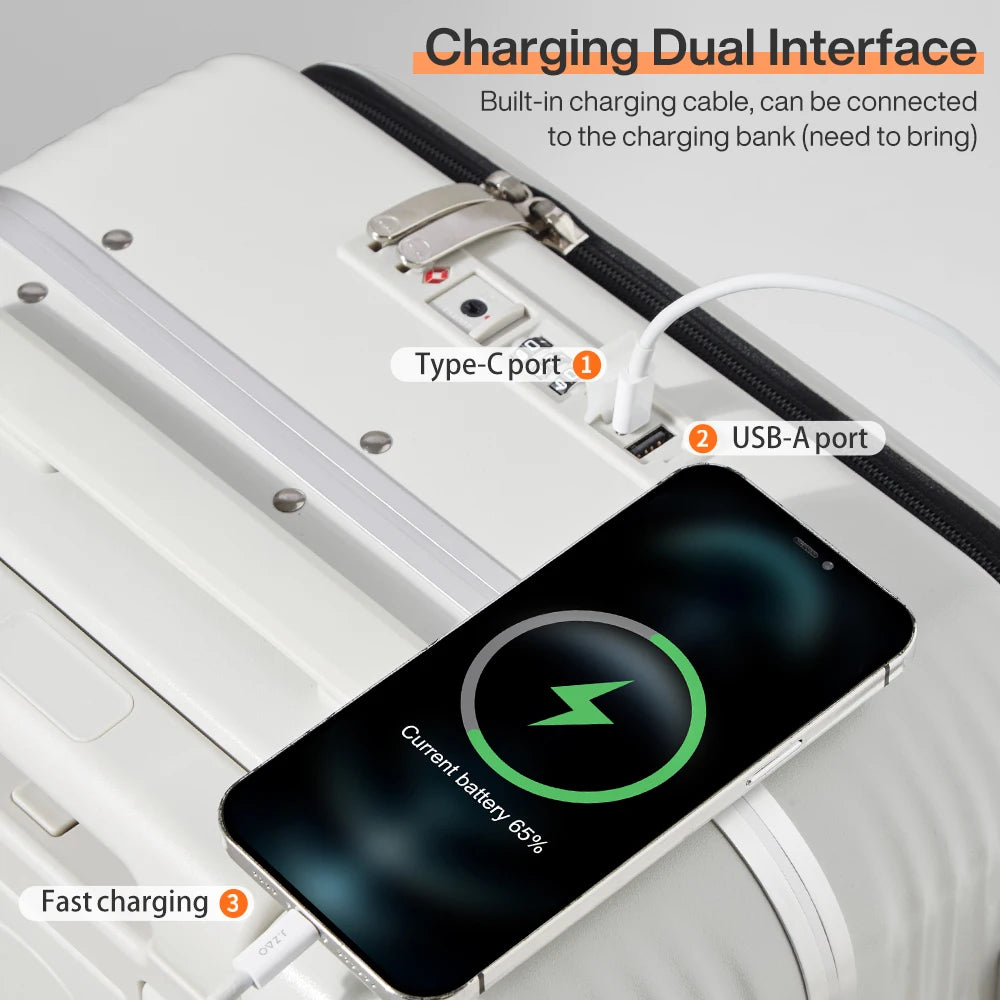 Aluminum Frame Suitcase Carry On with USB Port Cup and Phone Holder