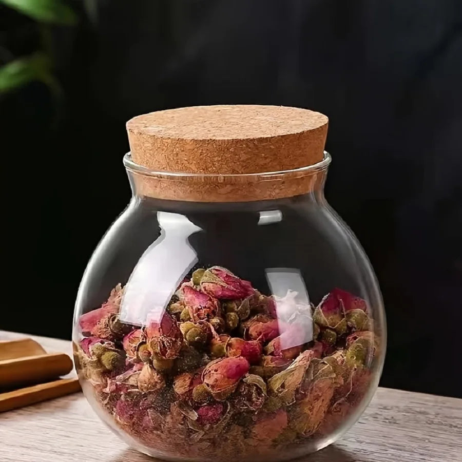 1pc Storage Container, 500ml Round Glass Storage Jar With Sustainable Cork Lid