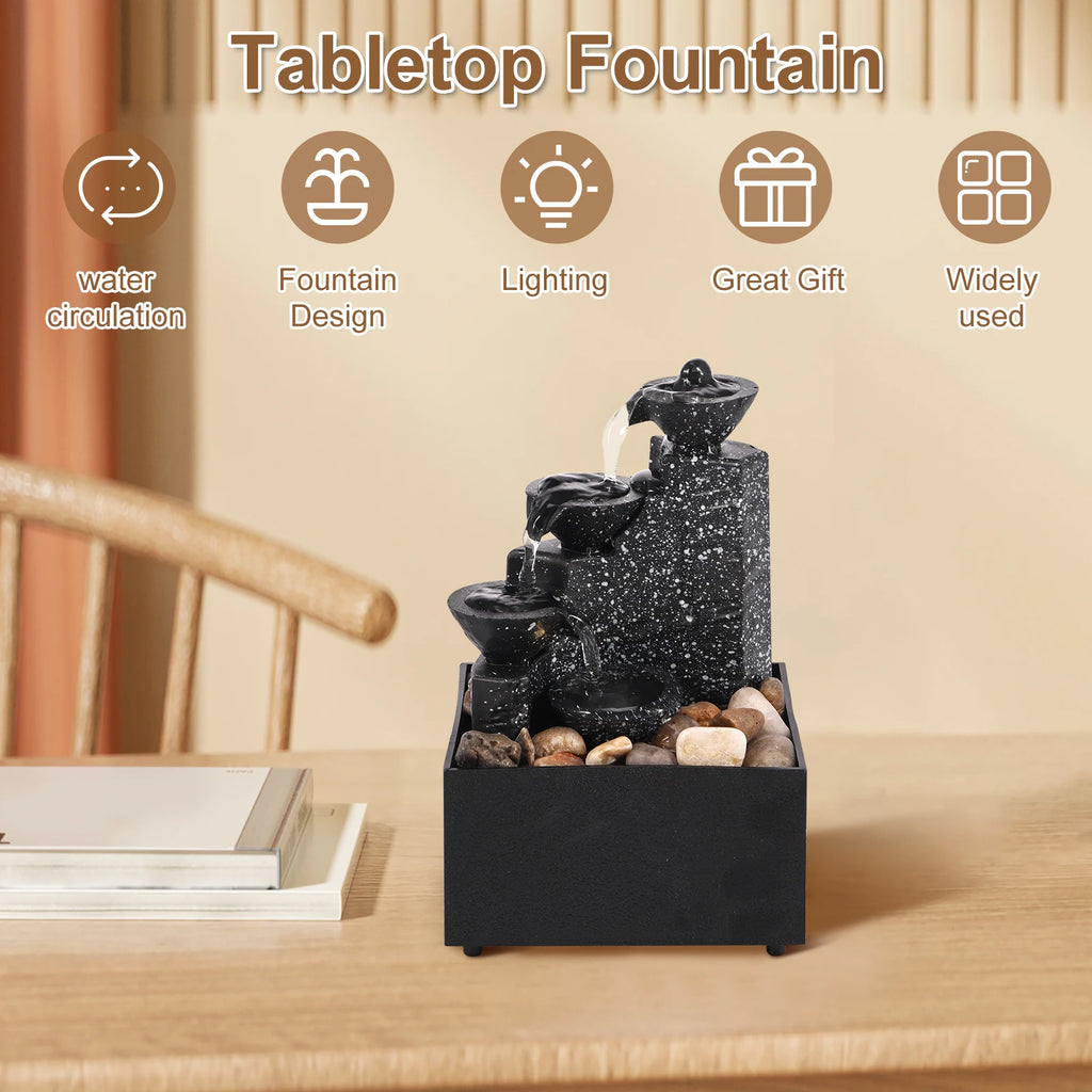 Tabletop Waterfall Home Decor Relaxation Meditation Desktop Fountain with Soft Lights
