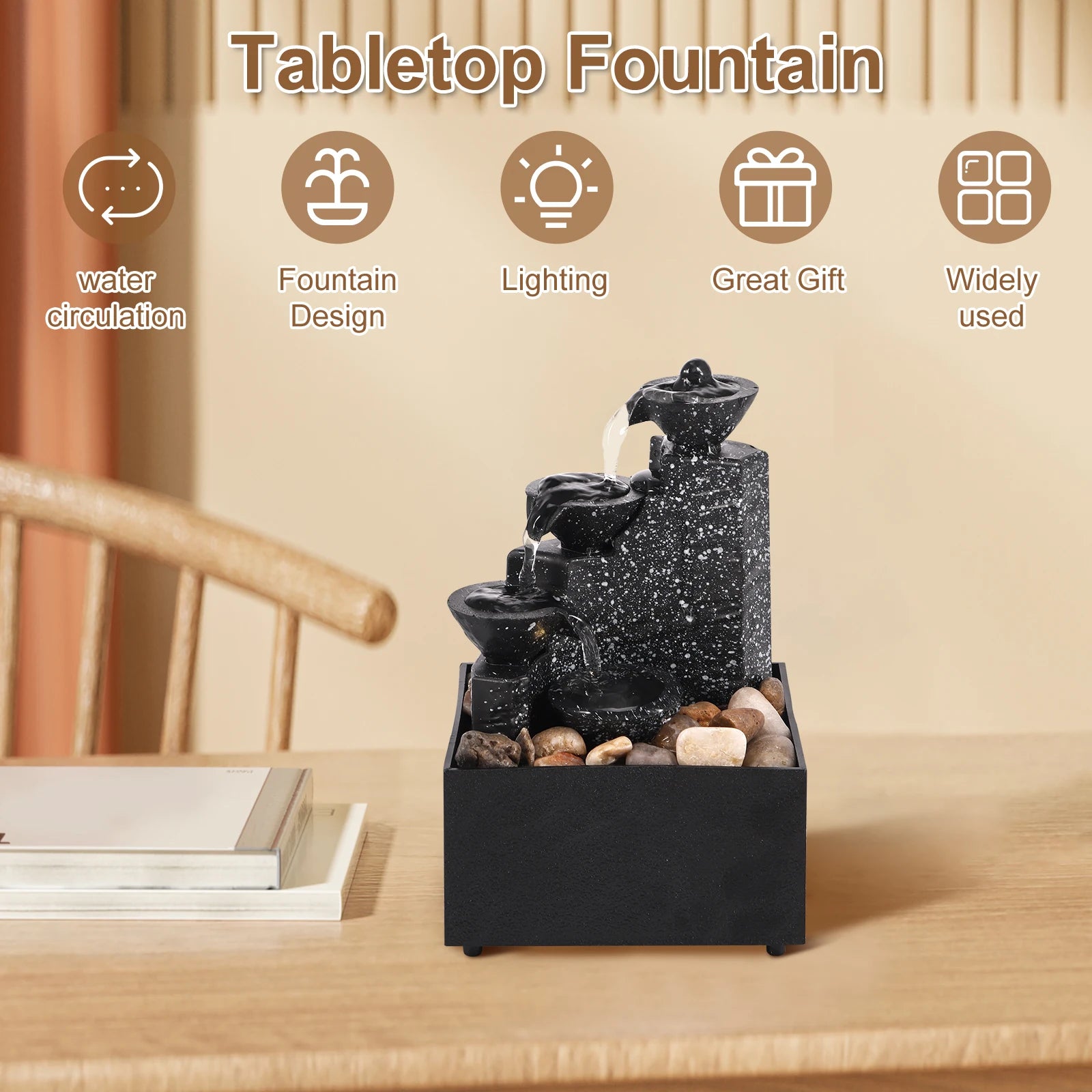 Tabletop Waterfall Home Decor Relaxation Meditation Desktop Fountain with Soft Lights