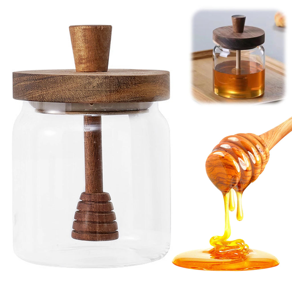 Glass Storage Bottles Honey Jars with Dipper and Lid