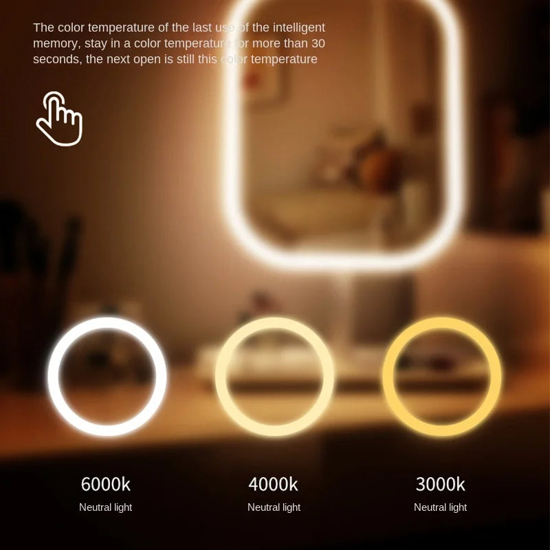 Modern Desktop Vanity Mirror 3 Color Light LED