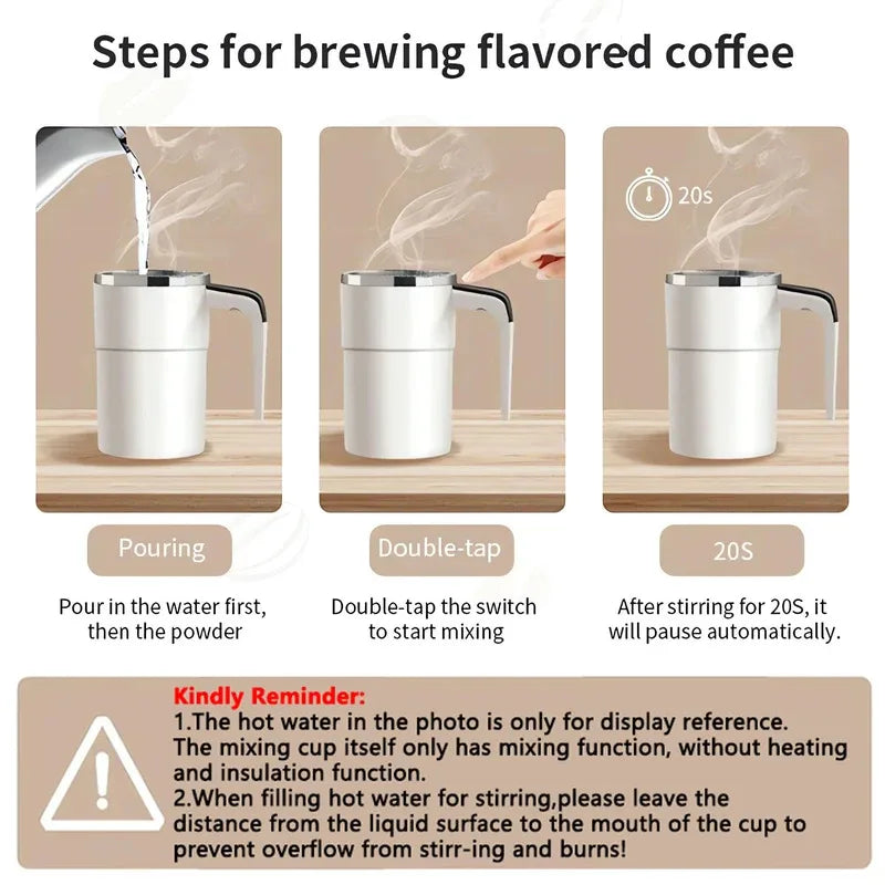 380ML Electric Waterproof Coffee Self Mixing Mug IP67 USB Charging & Digital Display