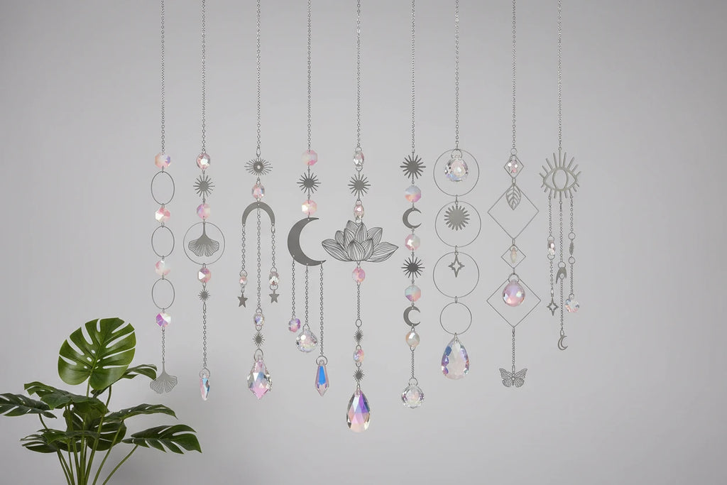 10 Pieces Lotus Colorful Crystal Suncatcher with Chain Pendant Ornament