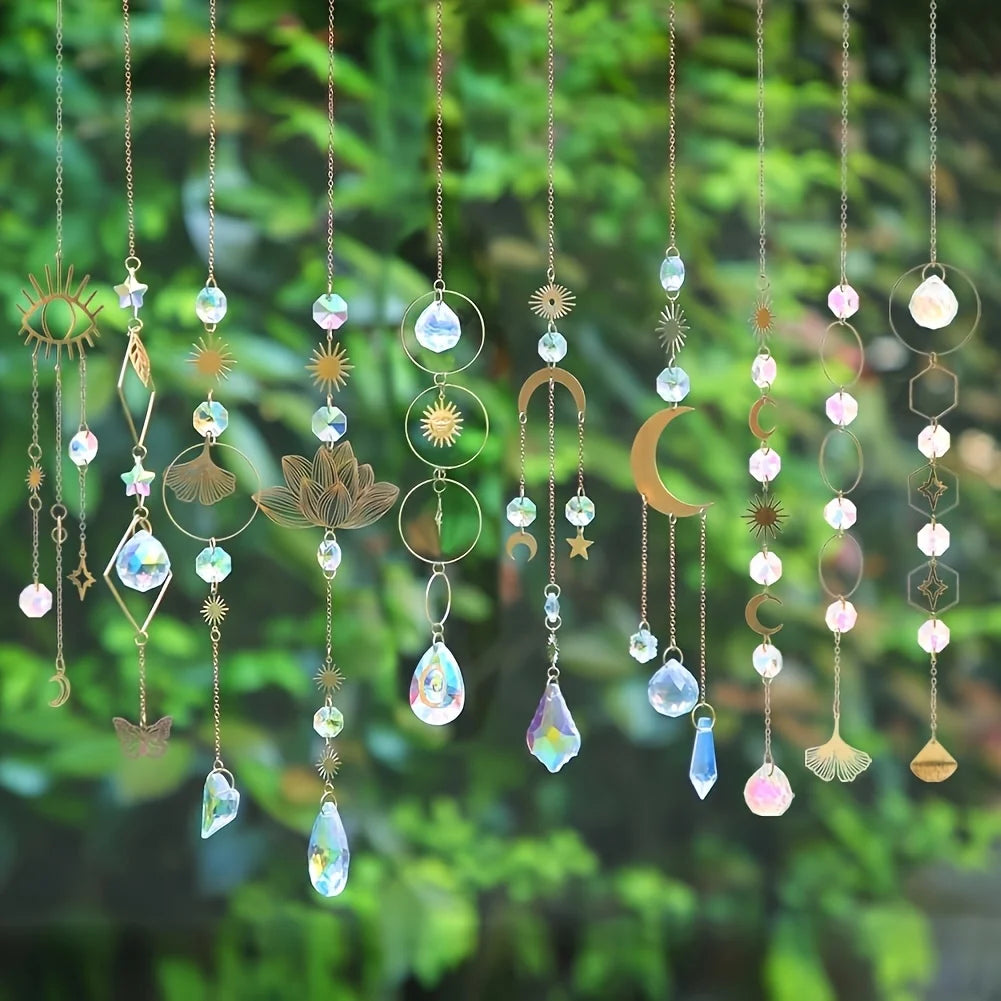 10 Pieces Lotus Colorful Crystal Suncatcher with Chain Pendant Ornament