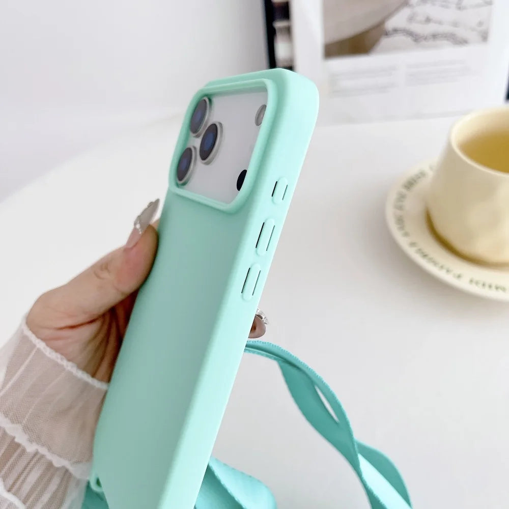 Crossbody Necklace Strap Matte Silicone Case For iPhone Shockproof Cover