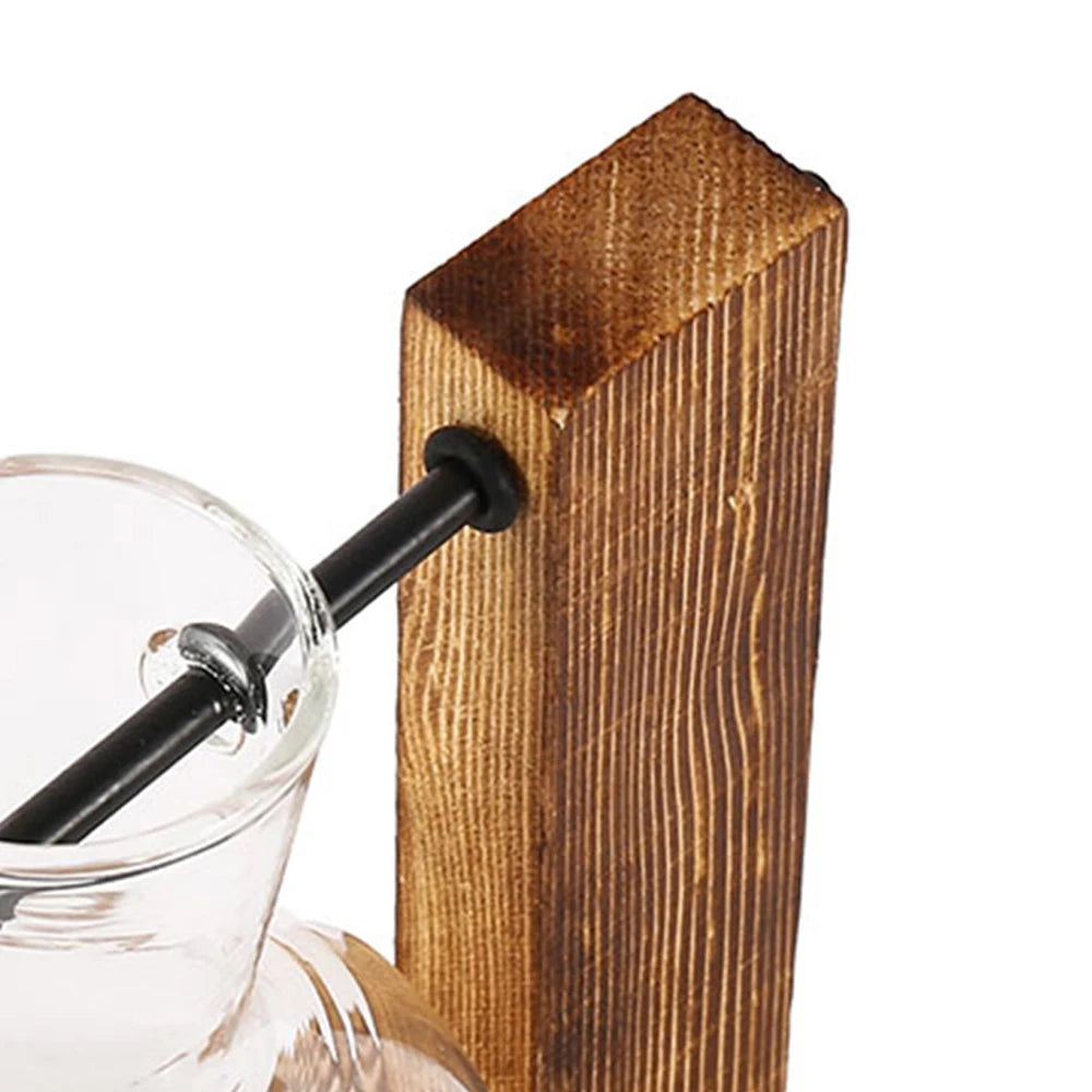 Creative Glass Planter Bulb Vase Wooden Stand Hydroponic Plant Container