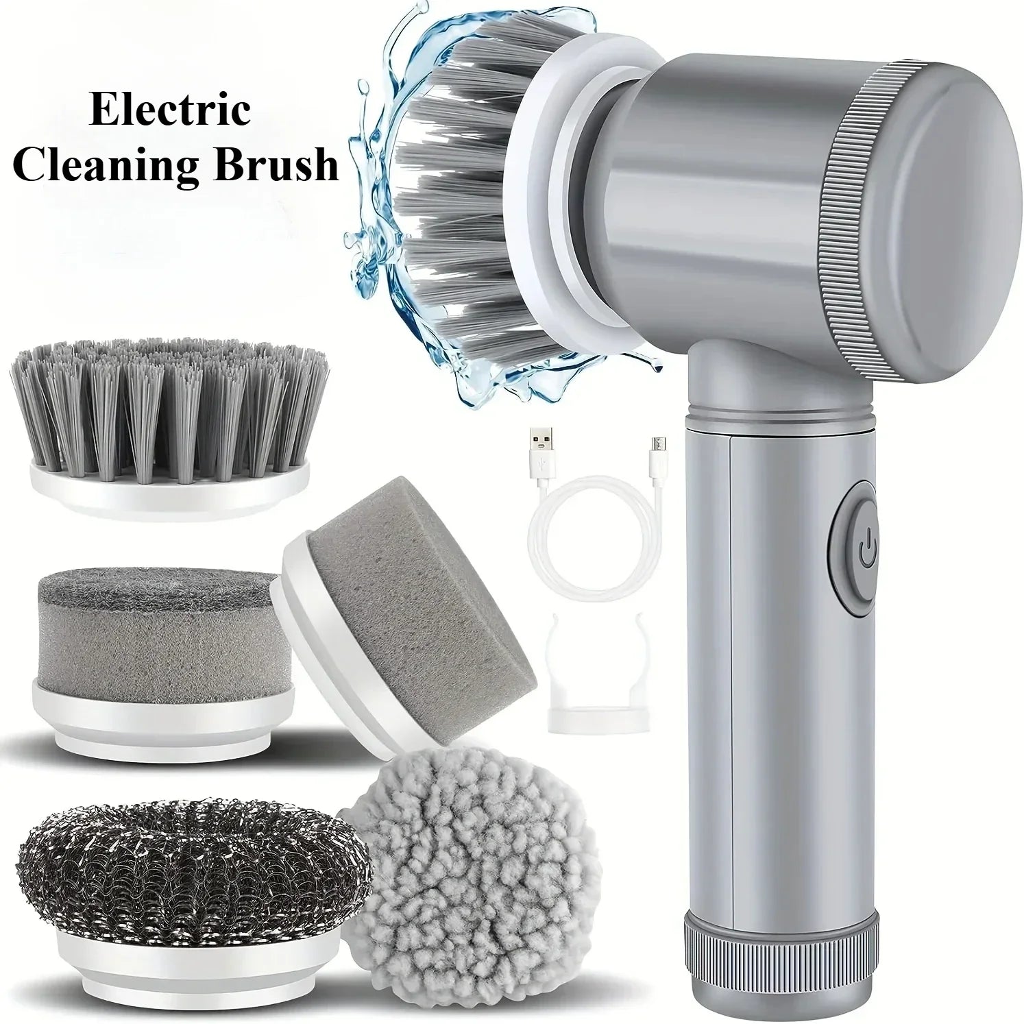 Cordless Electric Spin Scrubber Rechargeable 5 in 1 Brush Heads for Bathroom or Kitchen