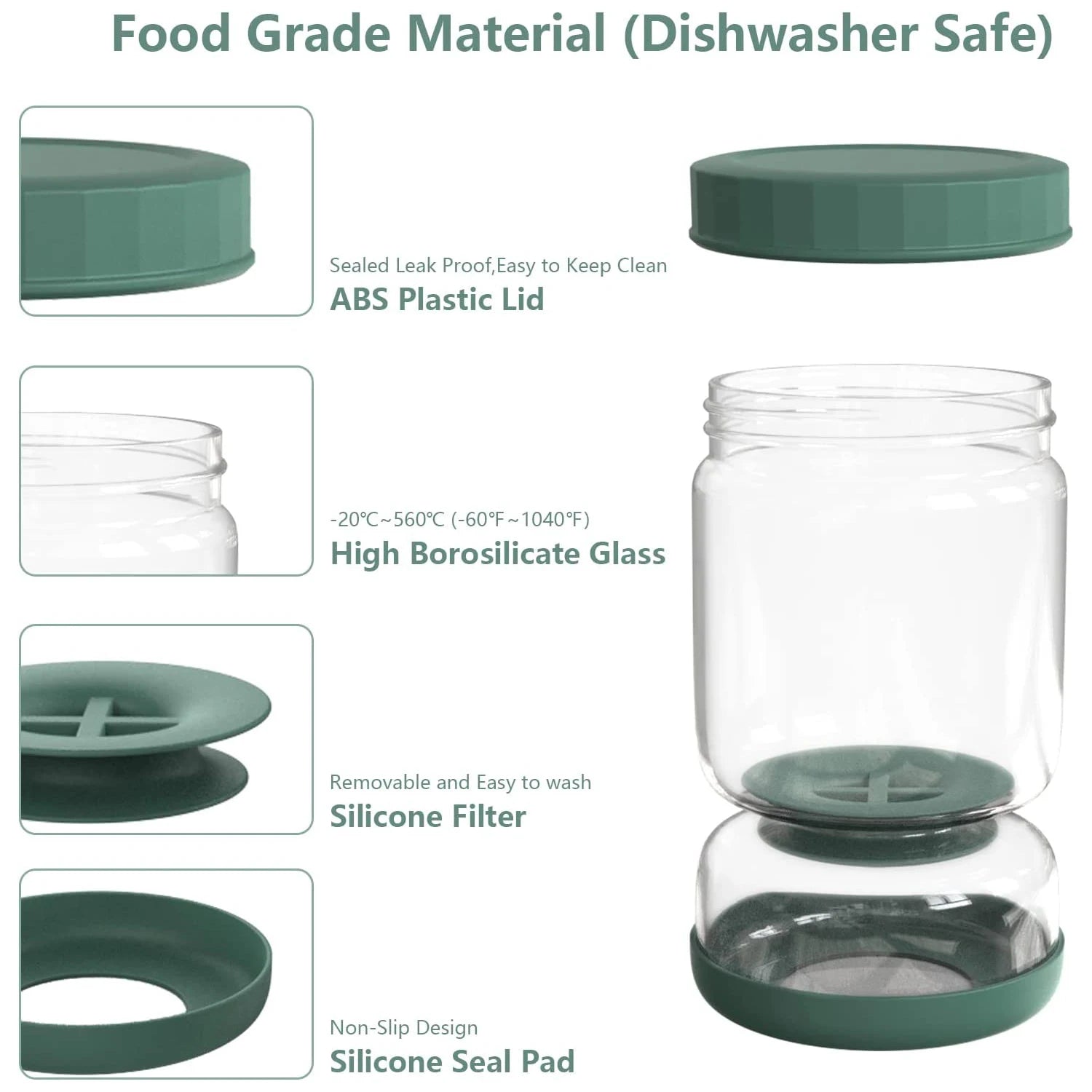 Glass Pickle Strainer Jar with Lid