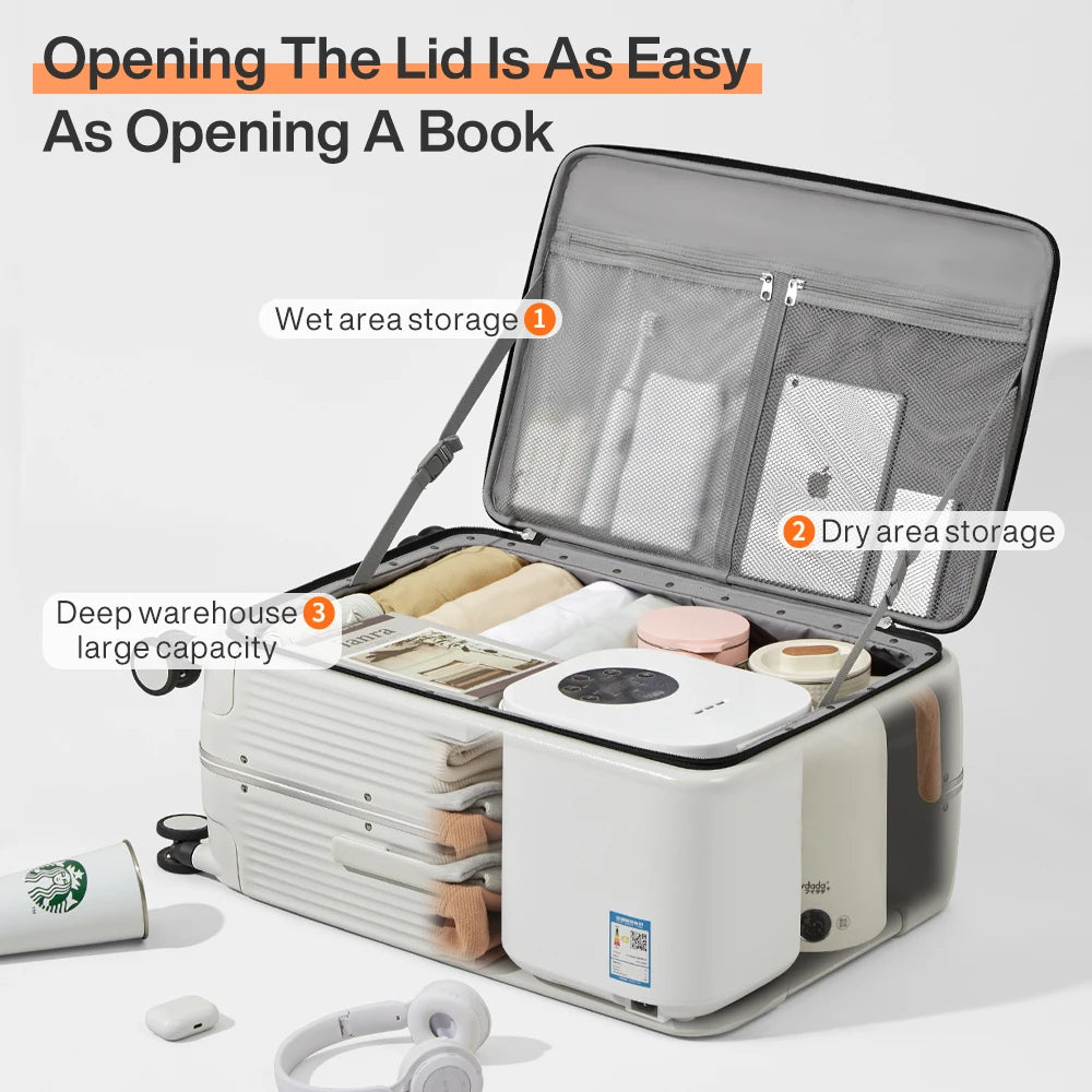 Aluminum Frame Suitcase Carry On with USB Port Cup and Phone Holder