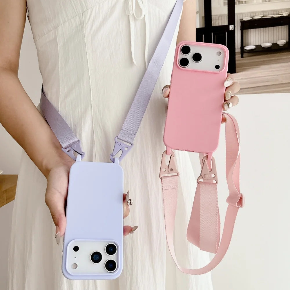 Crossbody Necklace Strap Matte Silicone Case For iPhone Shockproof Cover