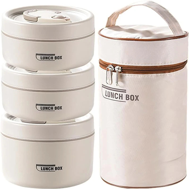 Portable Insulated Food Lunch Container Set with Thermal Lunch Box 3 Separate Stackable Lunch Containers