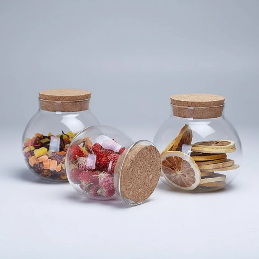 1pc Storage Container, 500ml Round Glass Storage Jar With Sustainable Cork Lid