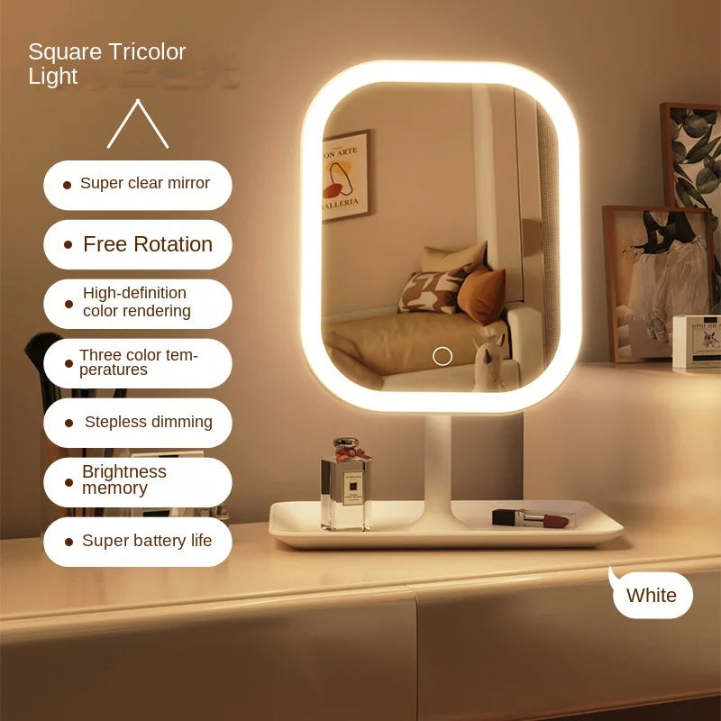 Modern Desktop Vanity Mirror 3 Color Light LED
