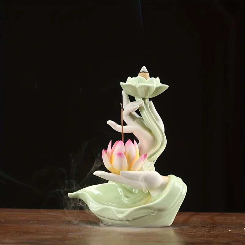 Chinese style Buddha's Hand Lotus LED Reflux Incense Burner Stand
