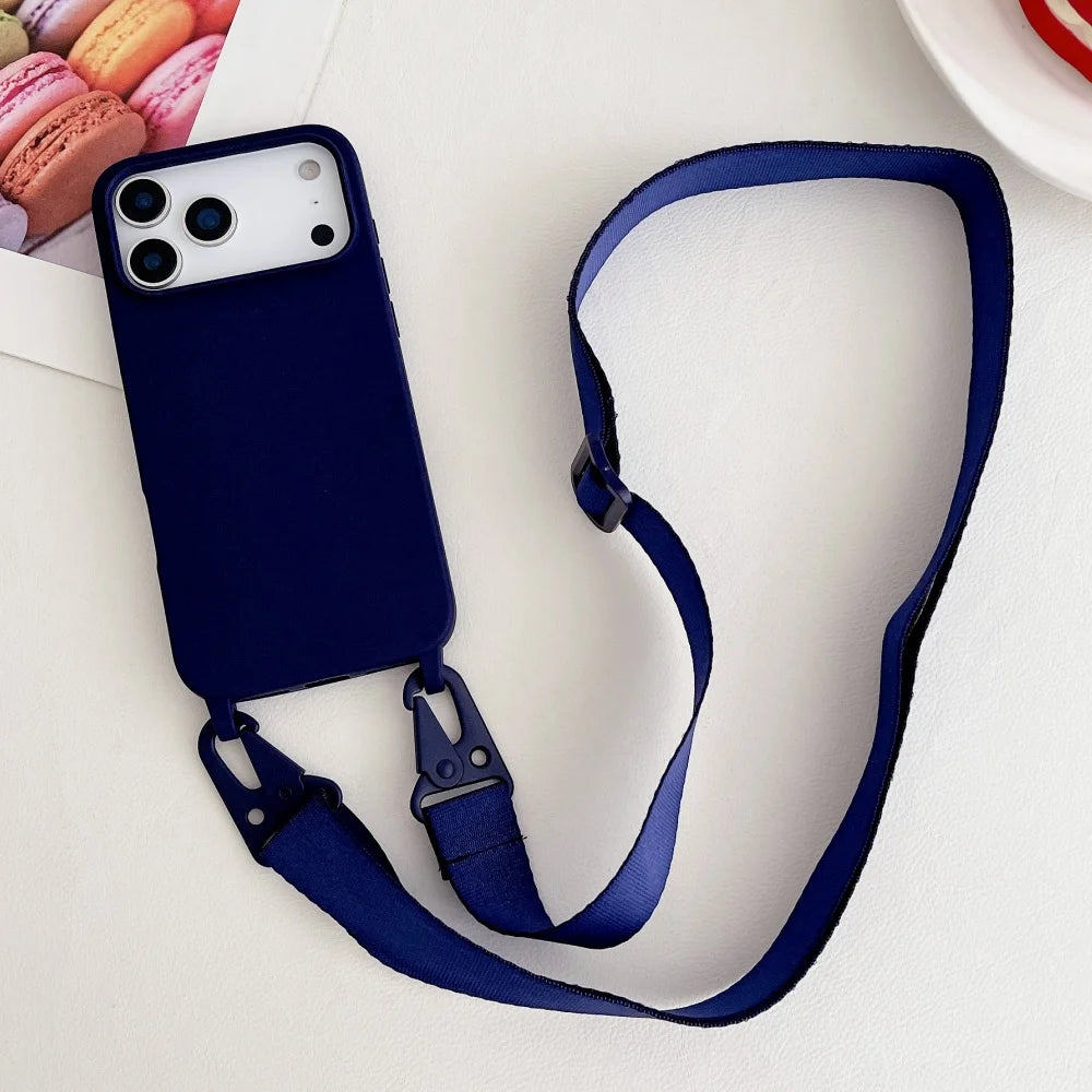 Crossbody Necklace Strap Matte Silicone Case For iPhone Shockproof Cover