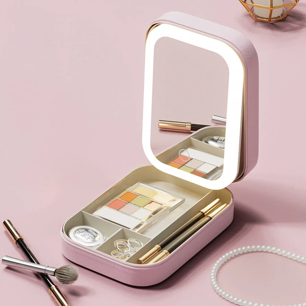 LED Portable Travel Makeup Mirror Storage Box