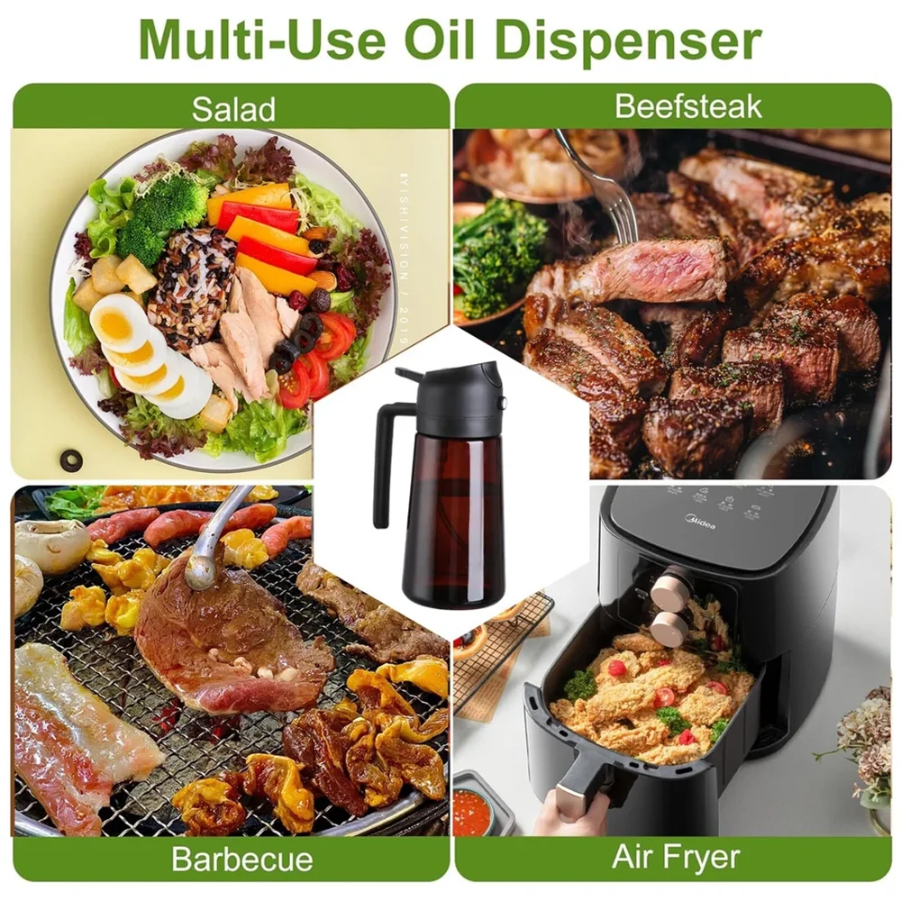 2-in-1 Glass Oil Dispenser & Sprayer - 16oz/470ml Leakproof