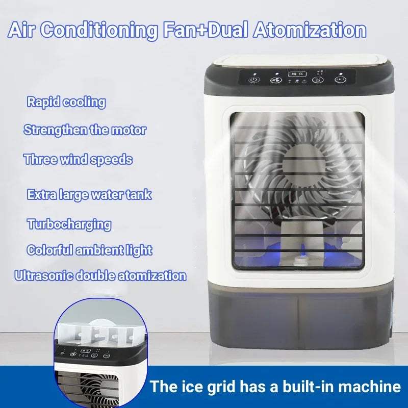 Portable Air Conditioner Fan Dual Spray 3-Speed Electric Fan for Home