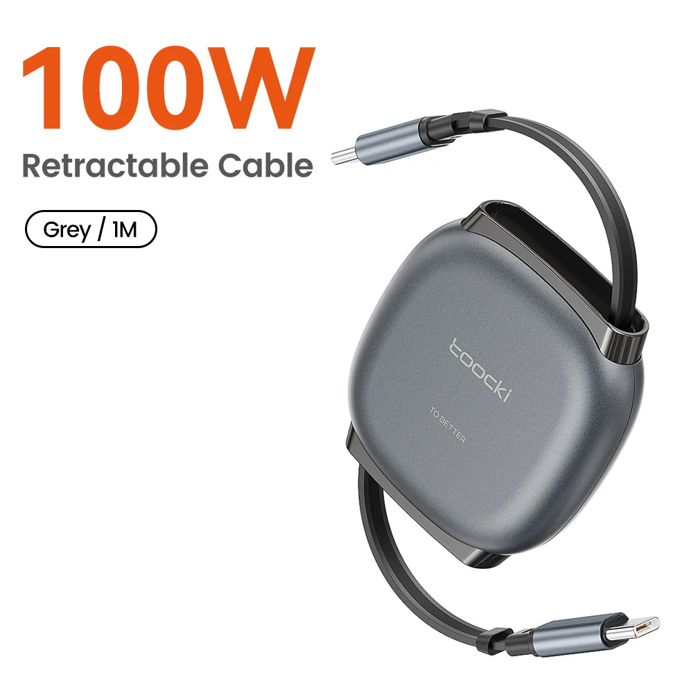 100W Type C Retractable Cable Mini Size 480Mbps