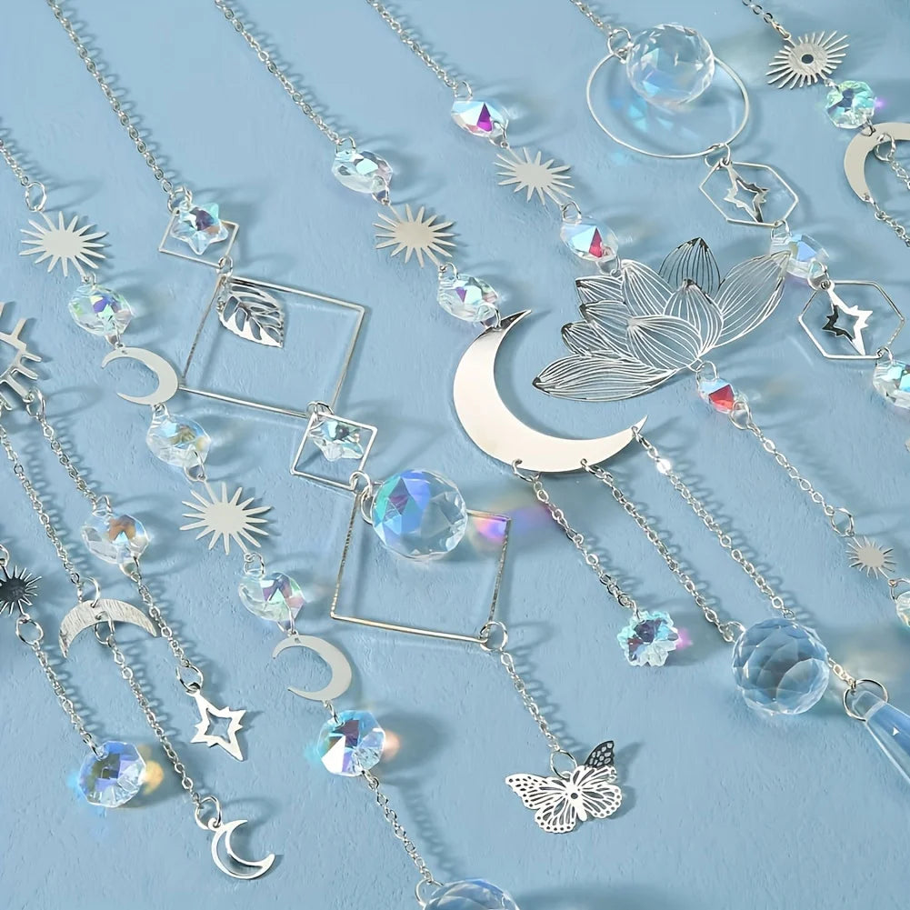 10 Pieces Lotus Colorful Crystal Suncatcher with Chain Pendant Ornament