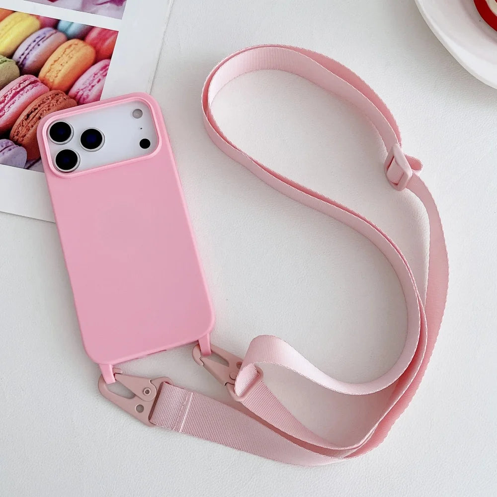 Crossbody Necklace Strap Matte Silicone Case For iPhone Shockproof Cover