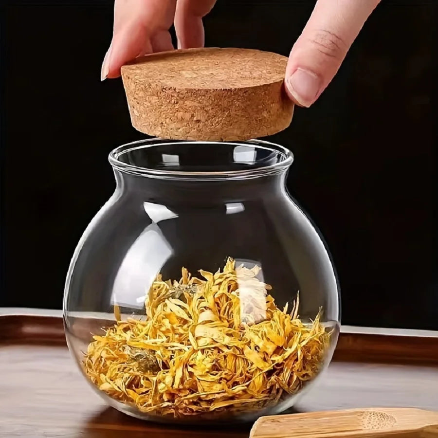 1pc Storage Container, 500ml Round Glass Storage Jar With Sustainable Cork Lid