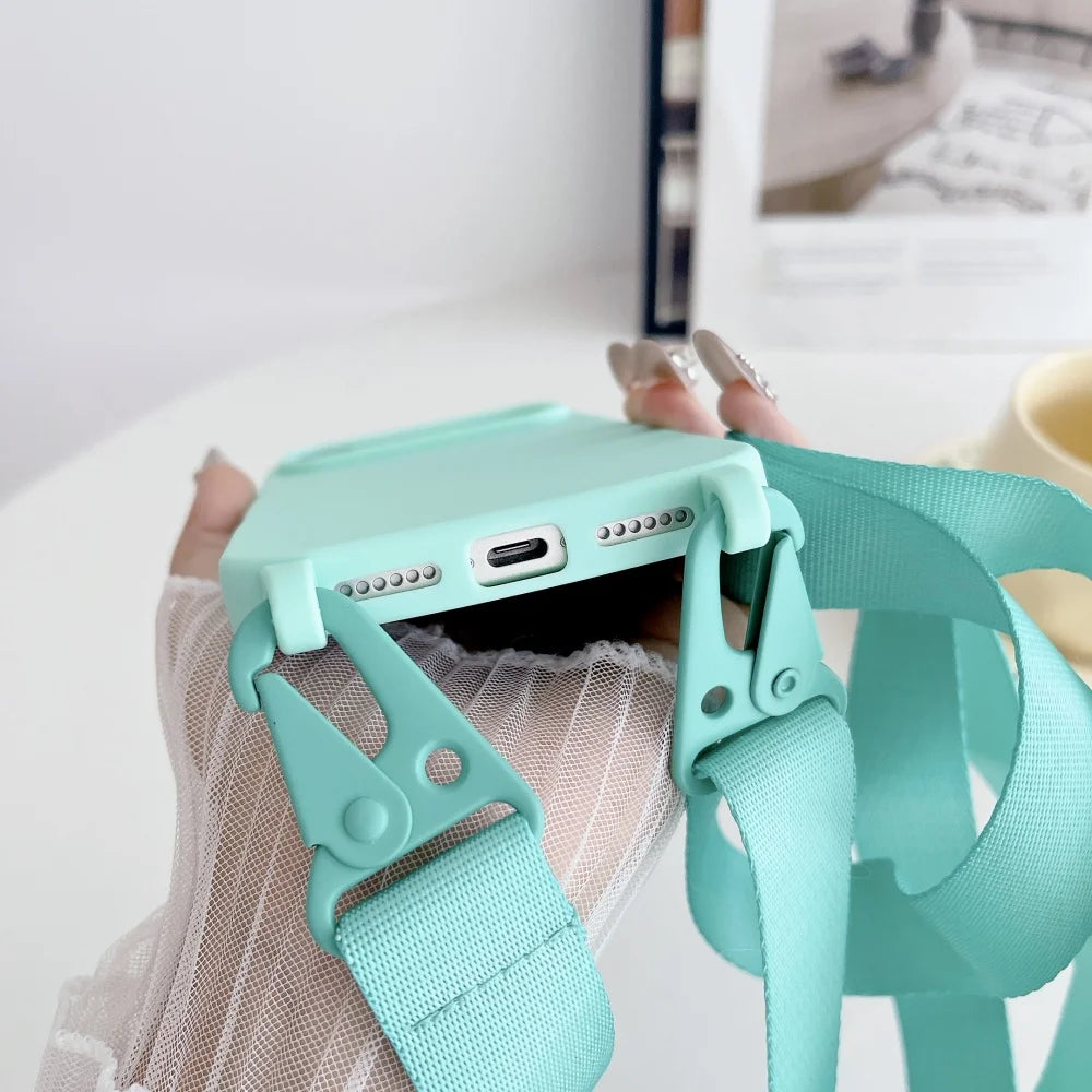 Crossbody Necklace Strap Matte Silicone Case For iPhone Shockproof Cover