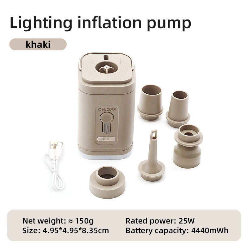 3 in 1 Mini Electric Inflatable Pump with Lights Wireless Air Compressor Inflate Deflate Air Pump