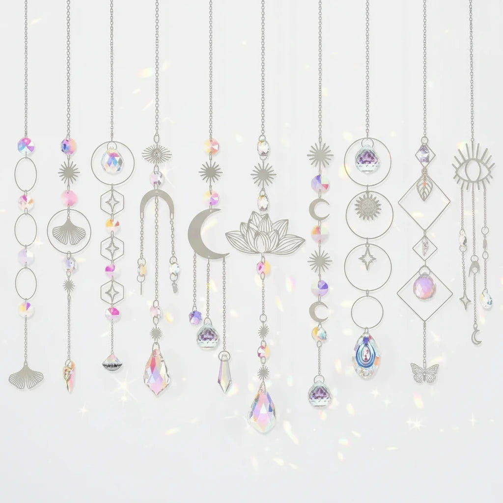 10 Pieces Lotus Colorful Crystal Suncatcher with Chain Pendant Ornament