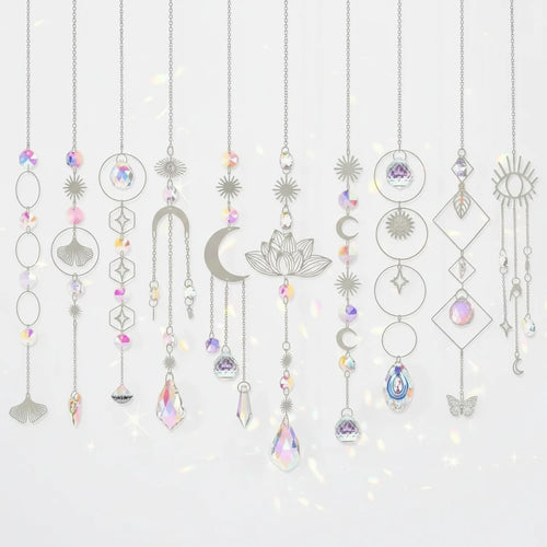 10 Pieces Lotus Colorful Crystal Suncatcher with Chain Pendant Ornament