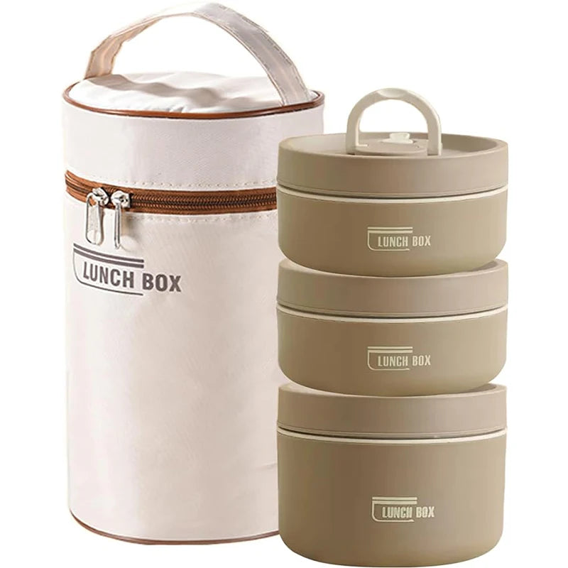 Portable Insulated Food Lunch Container Set with Thermal Lunch Box 3 Separate Stackable Lunch Containers