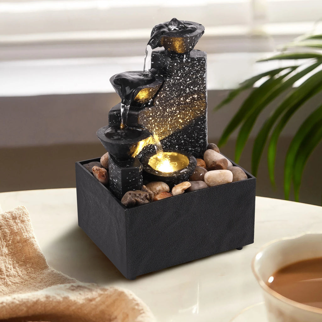 Tabletop Waterfall Home Decor Relaxation Meditation Desktop Fountain with Soft Lights