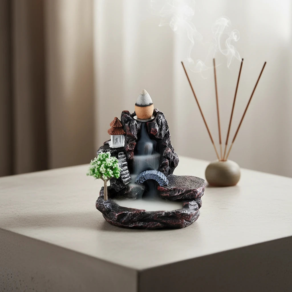 Incense Burner Mountain, River Waterfall Fragrance Fireplace