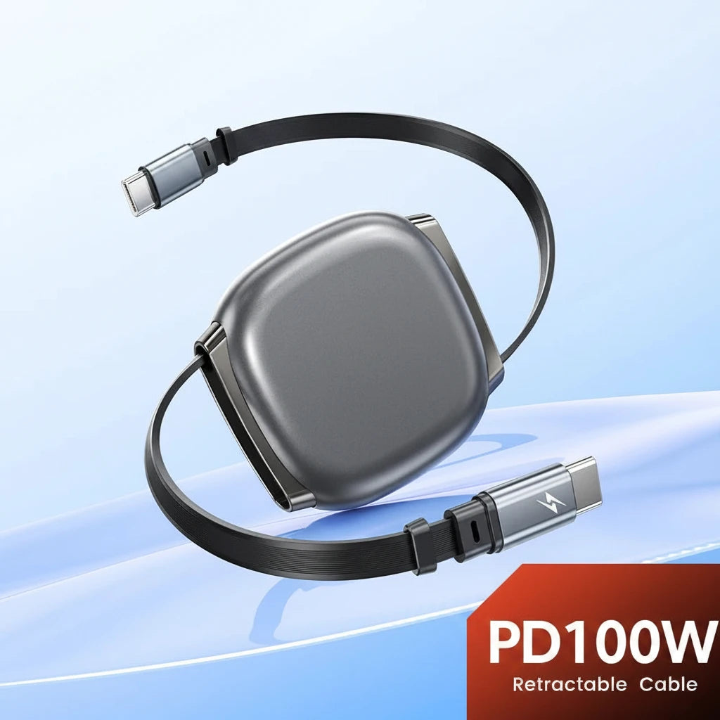 100W Type C Retractable Cable Mini Size 480Mbps