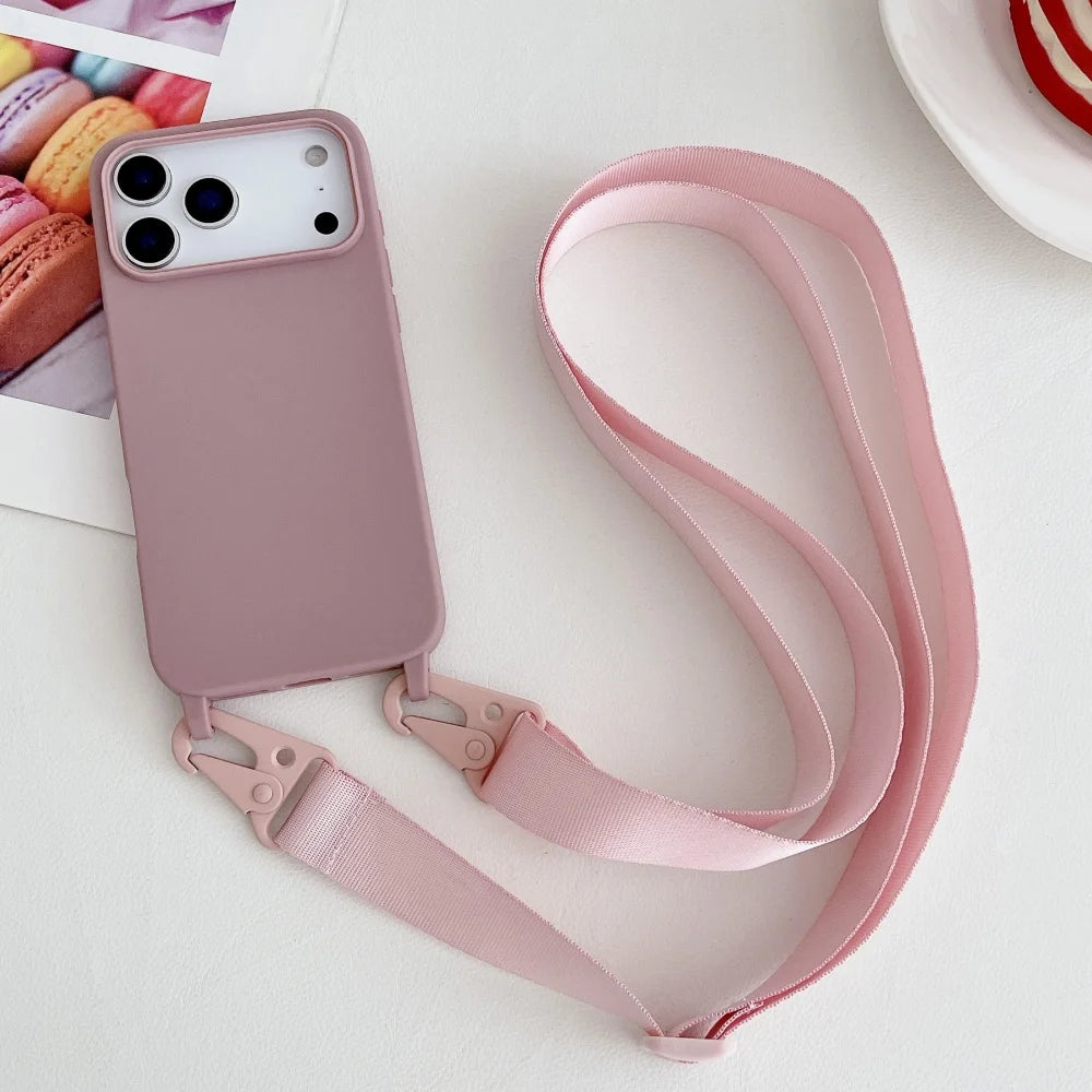 Crossbody Necklace Strap Matte Silicone Case For iPhone Shockproof Cover