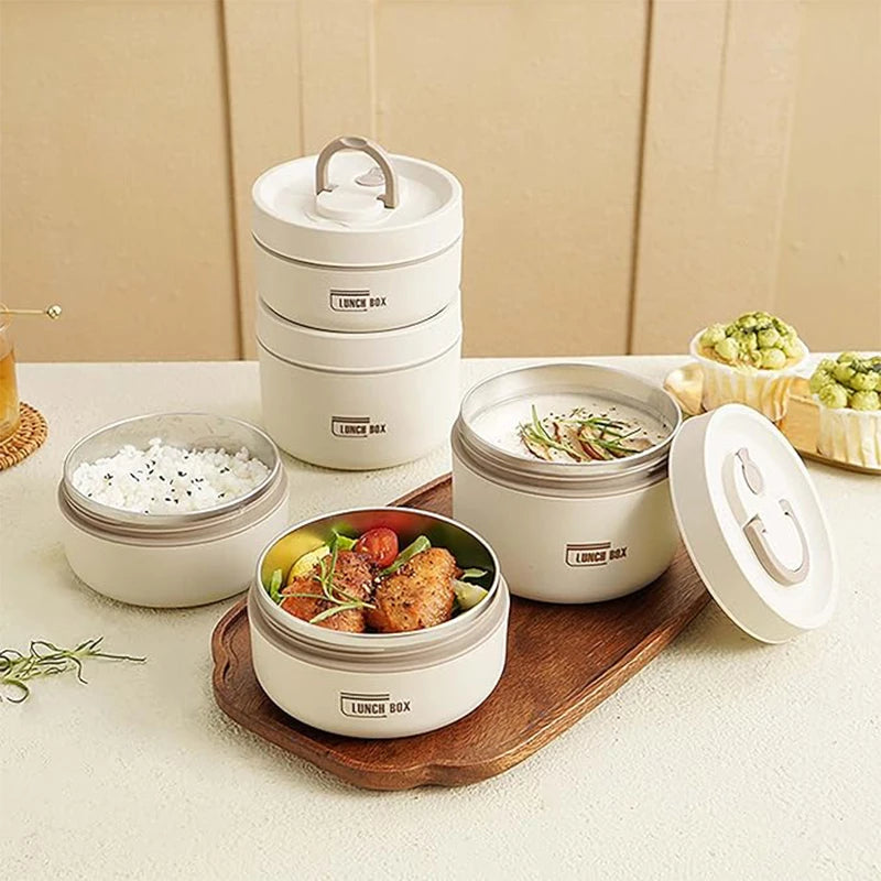 Portable Insulated Food Lunch Container Set with Thermal Lunch Box 3 Separate Stackable Lunch Containers
