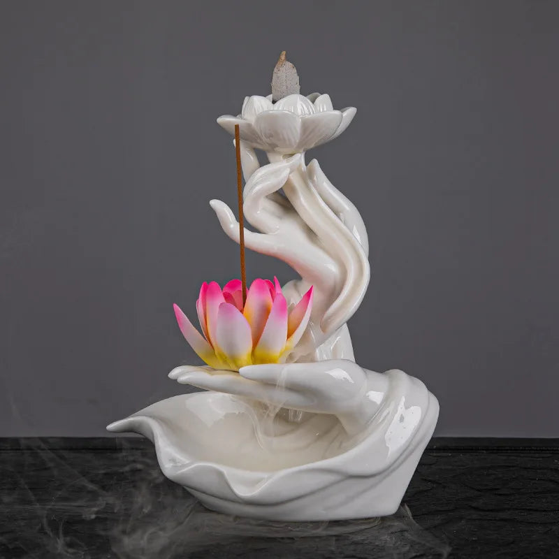 Chinese style Buddha's Hand Lotus LED Reflux Incense Burner Stand