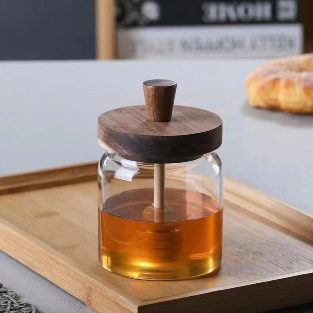 Glass Storage Bottles Honey Jars with Dipper and Lid