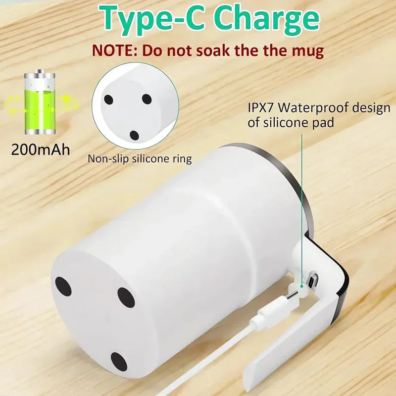 380ML Electric Waterproof Coffee Self Mixing Mug IP67 USB Charging & Digital Display