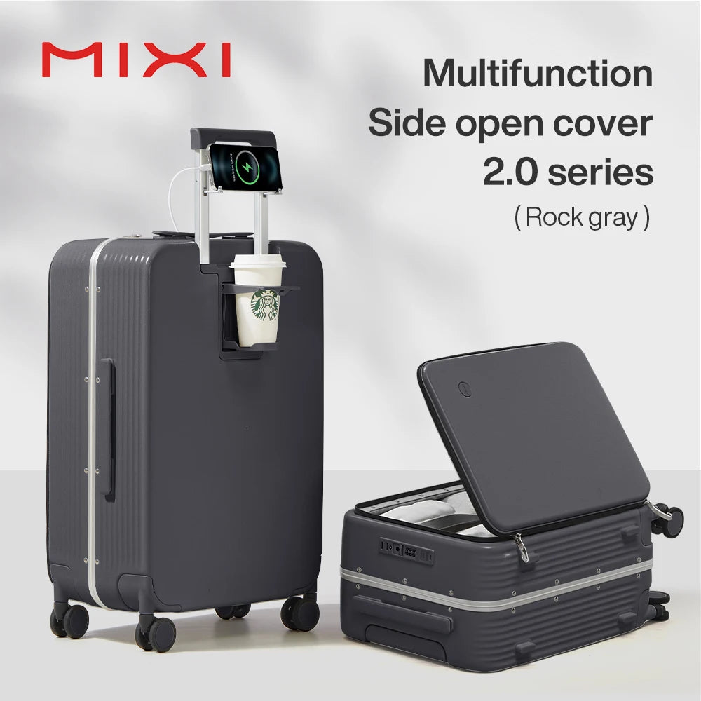 Aluminum Frame Suitcase Carry On with USB Port Cup and Phone Holder